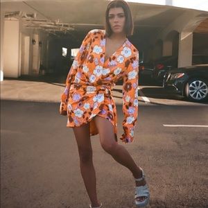 Zara floral print satin effect dress